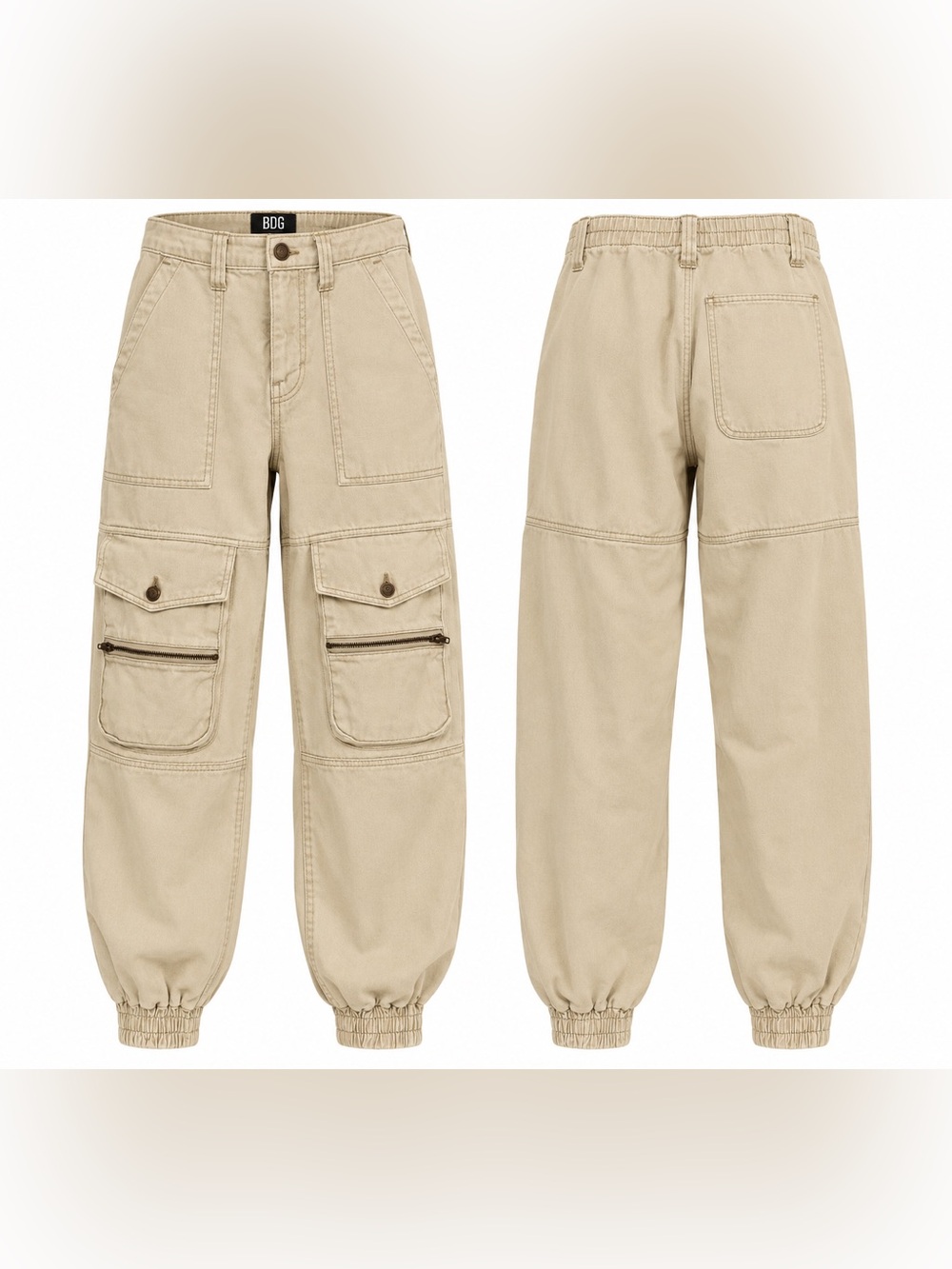 BDG Tan Cargo Joggers with Utility Pockets